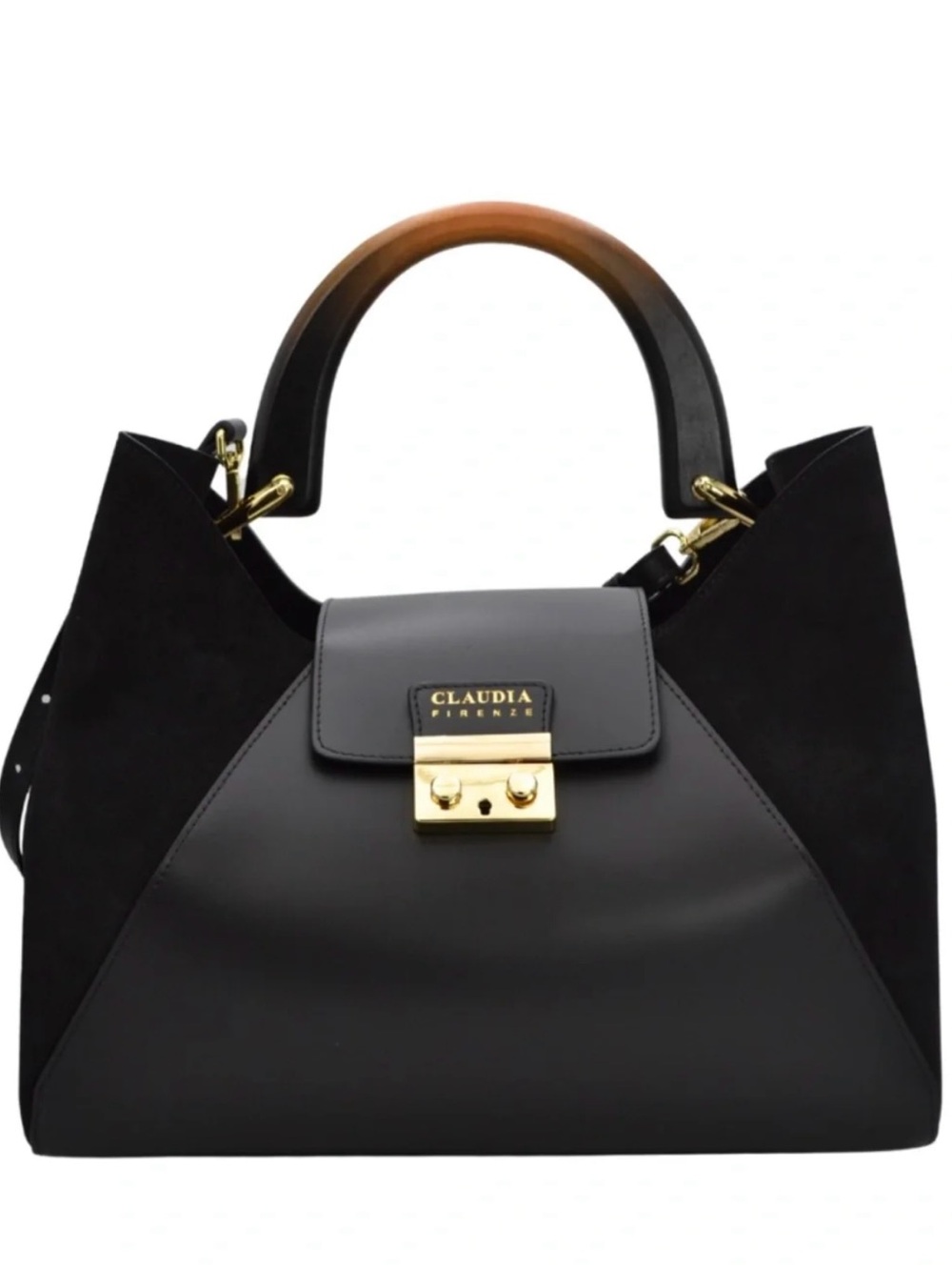 Claudia Firenze - Isadora Black Chamois Women Handbag - Genuine Leather & Suede